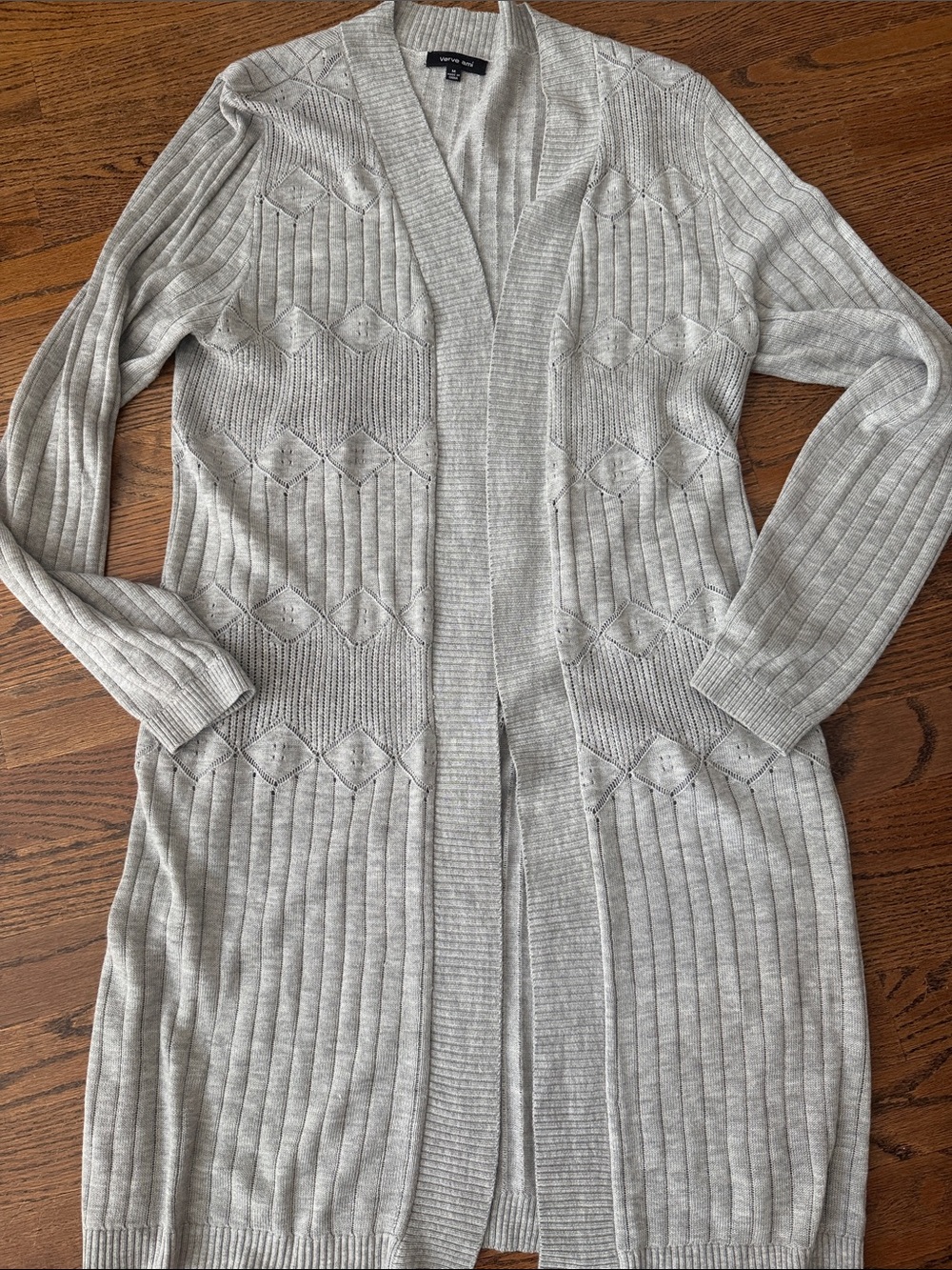 Verve Ami Light Gray Open-Front Ribbed Cardigan Sweater sz medium